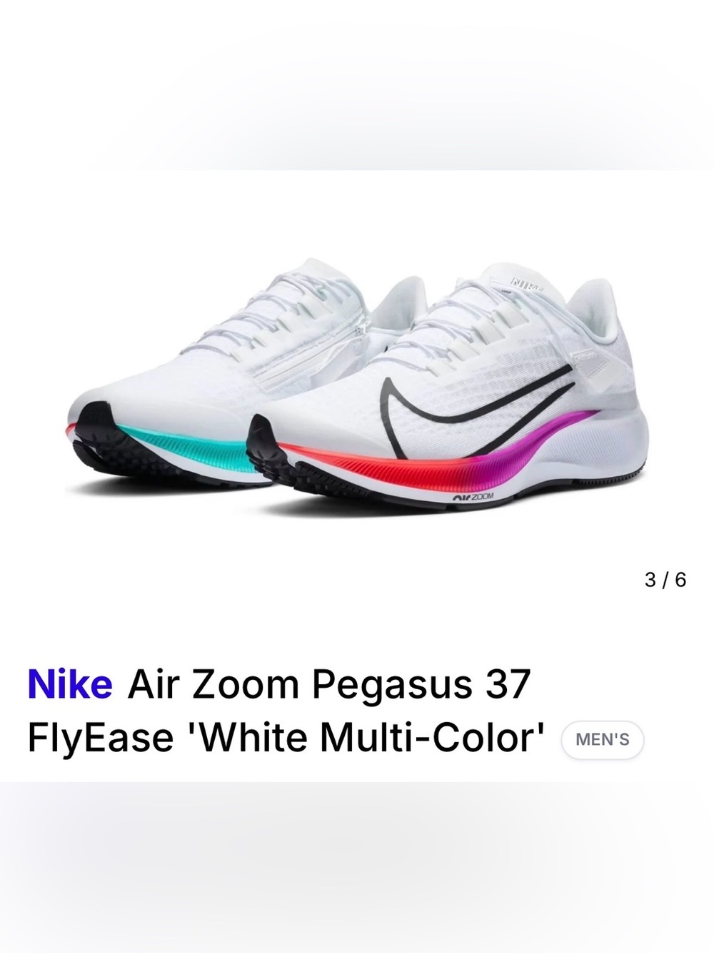 Nike Air Zoom Pegasus 37 White Multi-Color Running Shoes
